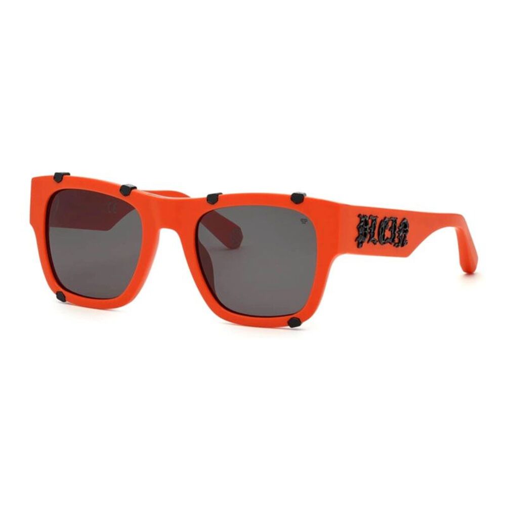 Philipp Plein Sunglasses Square Full Rim, Orange Frame and Grey Lens SPP042WV47F